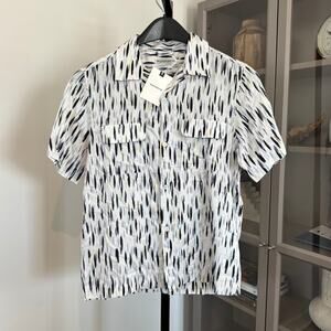 Knickerbocker Silk & Wool Tokyo Shirt S NEW White Blue Print Cotton Camp Collar